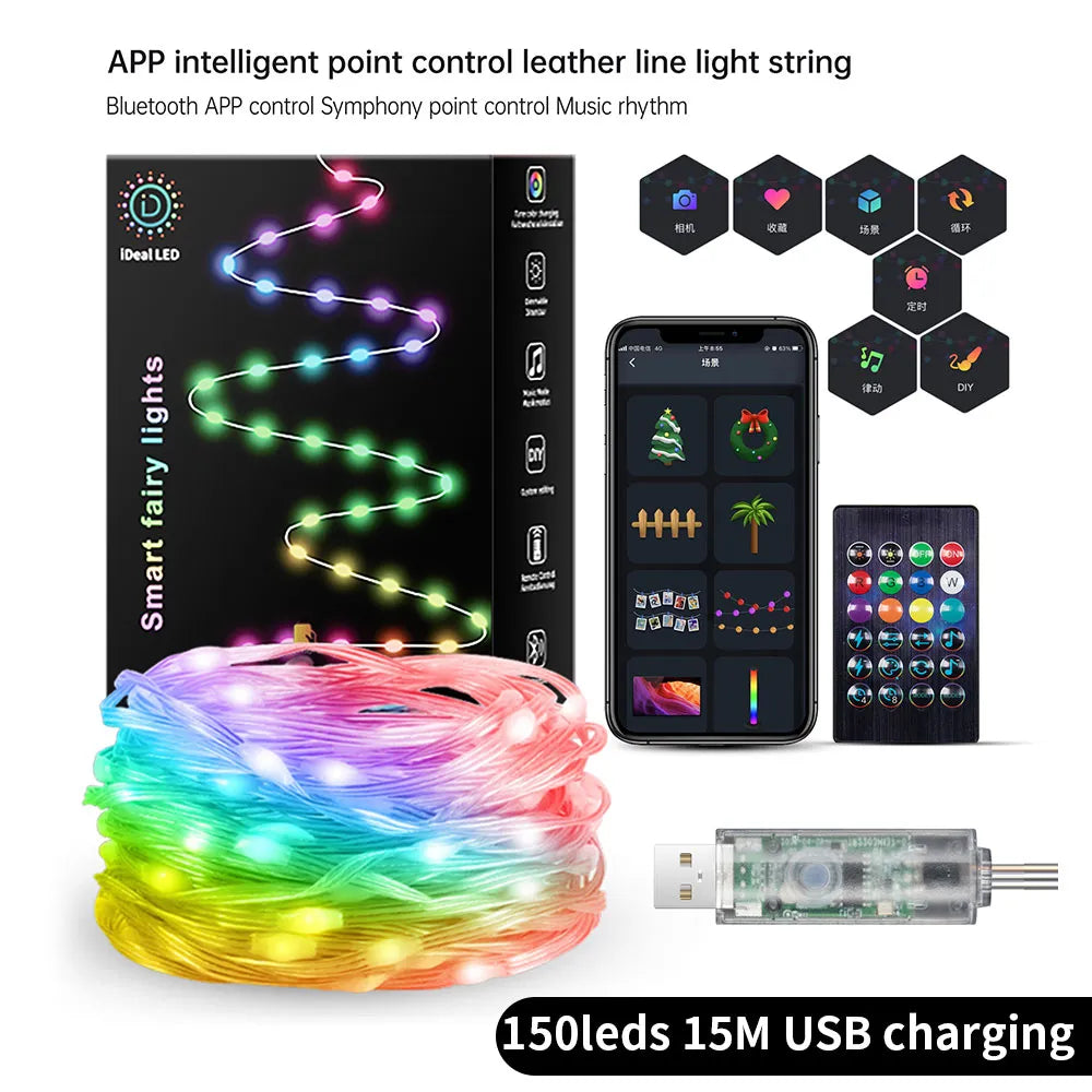 BrillianceBlaze Smart Fairy String LED Lights 15M USB charger