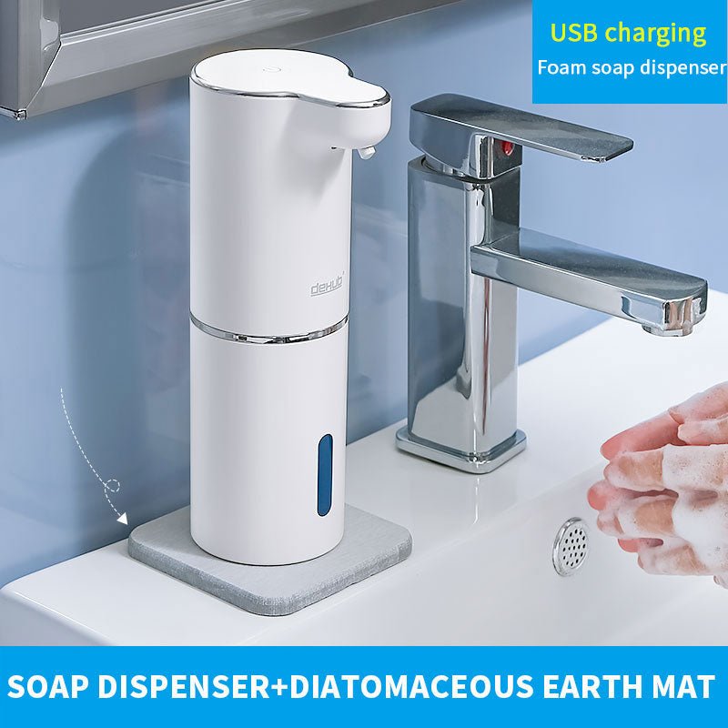 Automatic Touchless Foam Soap Dispenser White Soap dispenser + Diatomaceous earth mat