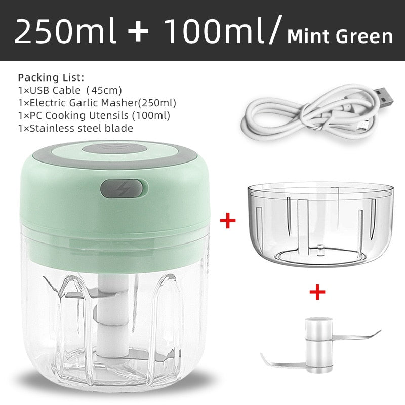 Mini Electric Garlic and Vegetable Chopper Mint Green Set