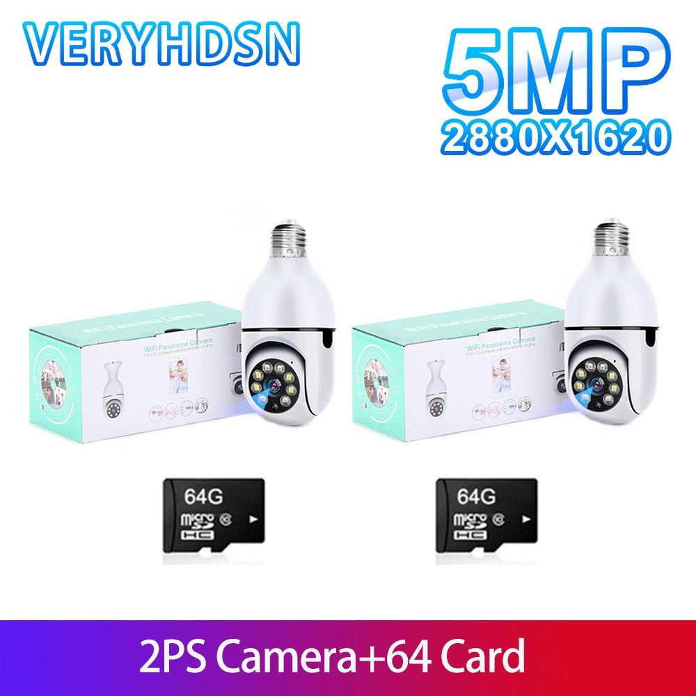 SmartCam 5MP PTZ E27 Light Bulb Surveillance Camera 2PCS 64G