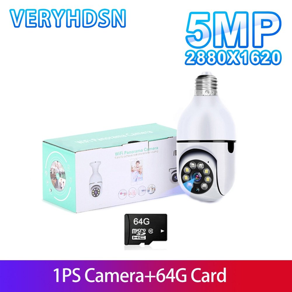 SmartCam 5MP PTZ E27 Light Bulb Surveillance Camera 1PCS 64G