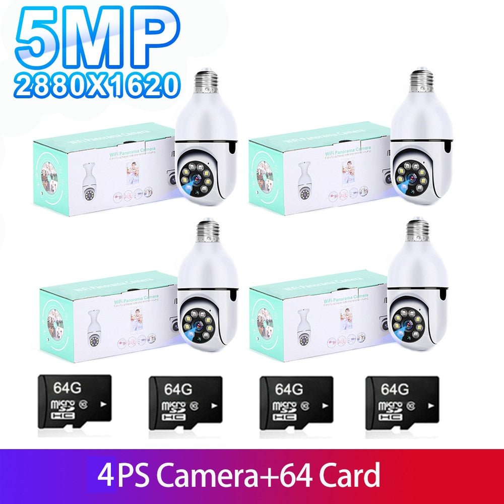 SmartCam 5MP PTZ E27 Light Bulb Surveillance Camera 4PCS 64G